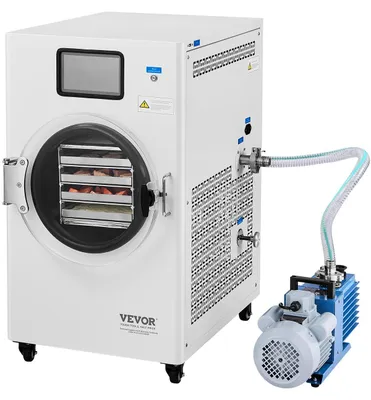Produktbild von VEVOR Vakuum-Freeze-Dryer-Maschine, 8,8-13,2 LBS/Charge Lebensmittel-Freeze-Drying-Maschine mit 4-Lagen-Tabletts, Vakuumpumpe, einstellbarem Timer und Temperaturregelung, für Früchte, Gemüse, Fleisch, Weiß, Weiß