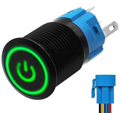 Produktbild von ProRide Metall-Drucktaster 16 mm 220 V - ON/OFF - grüne LED - mit Kabel