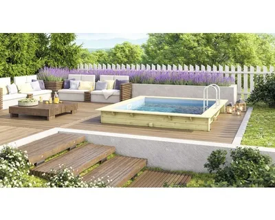 Produktbild von Aufstellpool Holzpool-Set Karibu Grösse 1 rechteckig 350x276,5x125 cm inkl. Bodenschutzvlies, Innenauskleidung mit Keilb