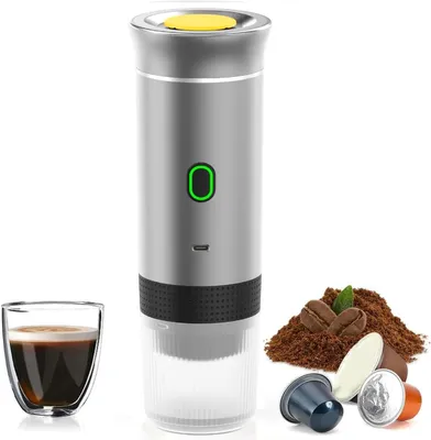 Productafbeelding van Draagbare elektrische espressomachine - 3-in-1 capsulepoeder koffiezetapparaat voor camping en reizen