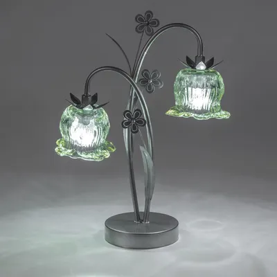 Produktbild von LED Lampe Blume mit 2 Blüten H. 36cm grün mit Timer Metall + Glas Formano F25