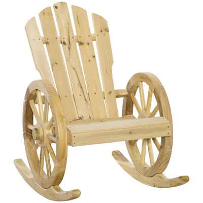 Zdjęcie produktu dla Fotel bujany Outsunny, rustykalny fotel relaksacyjny, krzesło ogrodowe na kółkach, huśtawka, lite drewno, drewno naturalne, 68 x 88 x 92 cm