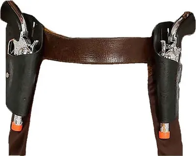 A cowboy-style belt with two holsters and toy guns.