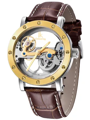 Produktbild von Alienwork IK Automatikuhr Armbanduhr Herren Damen Silber Lederarmband Braun Skelett Glasboden
