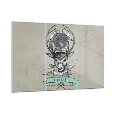Produktbild von Bilder auf glas - Hirsch Geweih Wald - 165x110cm - Glasbilder - Wandbilder - Kunstdruck - zum Aufhängen bereit - Wanddekoration aus Glas - Glas Bilder - Wandbild auf Glas - 3 Teile - GCE165x110-3072