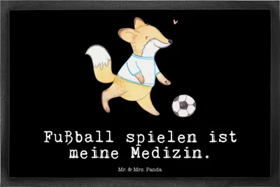 Produktbild von Mr. & Mrs. Panda Gummi-Fußmatte Fuchs Fußball spielen 40 x 60 cm - Schwarz - Geschenk, Bodenvorleger, Turnier, Gummimatte, Schmutzmatte, Fußballtraining, Schmutzfangmatte