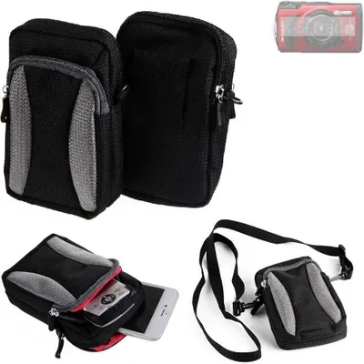 Produktbild von K-S-Trade Fototasche kompatibel mit Olympus OM System Tough TG-7 Gürtel-Tasche Holster Umhänge Tasche Kameratasche, schwarz-grau Brust-Beutel