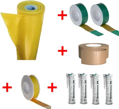 Produktbild von Dampfsperrsystem PE125 Dampfsperrfolie gelb 4x25m + 150m² Dichtmaterial + defixx20