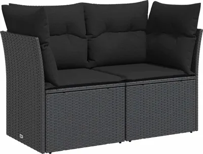 Produktbild von vidaXL Gartensofa mit Kissen 2-Sitzer Schwarz Poly Rattan