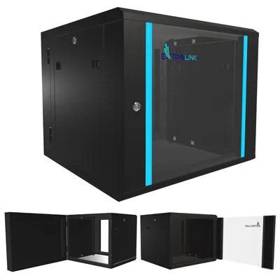 Zdjęcie produktu dla Extralink AZH 9U 600x600 mm Czarna Szafa Rack Wisząca Dwuczęściowa