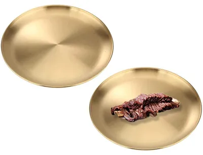 2er Set runde Edelstahl-Servierplatten, 20 cm, gold, spülmaschinenfest