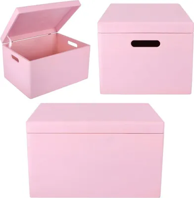 Immagine prodotto di Creative Deco XXL Grande Scatola Rosa in Legno Porta Oggetti | 40x30x24cm | con Coperchio e Maniglie | Contenitore per Decorare Cassetta Portagiochi