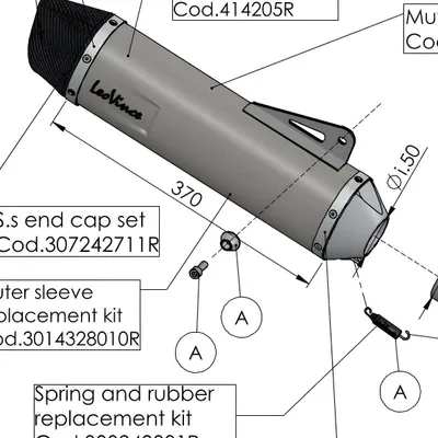 Obrázok produktu pre Kryt tlmiča výfuku LeoVince náhradný diel kryt zadného tlmiča, nerezová oceľ, 370 mm, pravý
