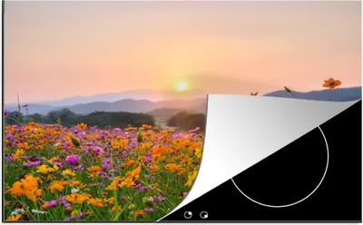 Produktbild von KitchenYeah© Herdabdeckplatte Blumen - Sonnenuntergang - Berg , 76x51cm, Küche Deko, Glaskeramikkochfeld Herdabdeckung, Abdeckplatte fùr Kochfeld