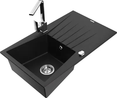 Produktbild von Mexen Cesar 1 Becken-Granitspüle mit Abtropffläche und Mischbatterie Rita, Schwarz - 6514-77-670300-00