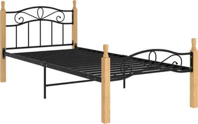 Obrázek produktu pro vidaXL Postelový rošt z černého kovu a dubového masivu 90x200 cm
