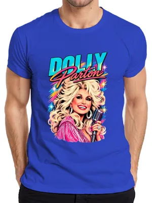 Obrázok produktu pre Tričko s potlačou Dolly Parton, country hudobná legenda, speváčka, retro, ikona z Nashvillu, modré, veľkosť L