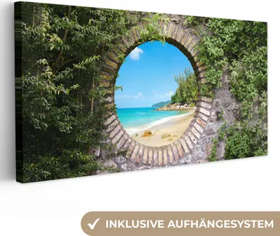 Produktbild von MuchoWow® - Leinwandbilder - Strand - Meer - Aussicht - Sommer, Wandbild, Wanddeko Bilder Wohnzimmer, 40x20cm