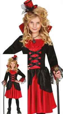 Produktbild von FIESTAS GUIRCA Noble Vampirin Halloween Kostüm Kinder – Elegantes rot schwarzes Vampir Kleid – Vampir Kostüm Kinder Halloween Mädchen 3-4 Jahre