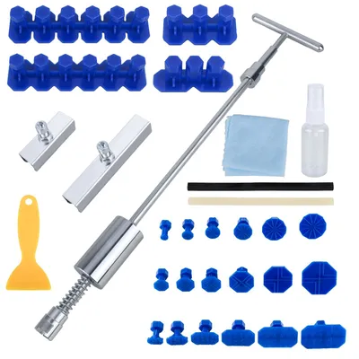 Imagen del producto de Juego de herramientas para reparación de abolladuras, de 30 piezas, incluye barra en T y herramientas para estirar, ideal para techos de automóviles sin daños en la pintura