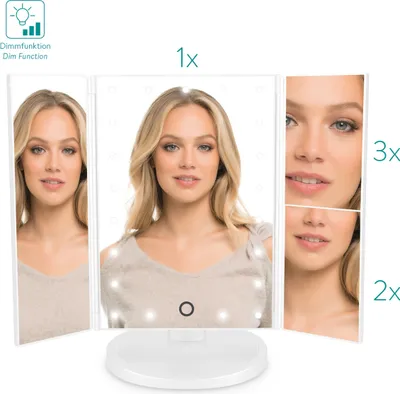 Produktbild von Navaris LED Kosmetikspiegel faltbarer Standspiegel - beleuchteter Schminkspiegel Make Up Spiegel 2-fach 3-fach Vergrößerungsspiegel - Matt Weiß