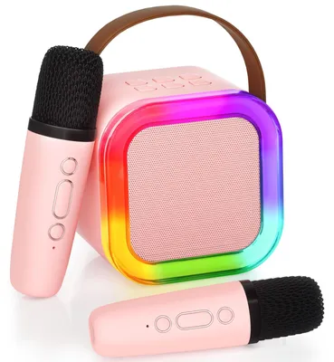 Immagine prodotto di Macchina per karaoke per bambini - Portatile mini - 2 microfoni wireless - Bluetooth 5.0 - Ricaricabile