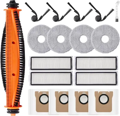 Produktbild von 18 Stück Zubehör für Xiaomi Robot Vacuum 5/5 Pro Saugroboter, Ersatzteile 1 Hauptbürste 4 Staubbeutel 4 Wischpad 4 HEPA Filter 4 Seitenbürste 1 Reinigungszubehör
