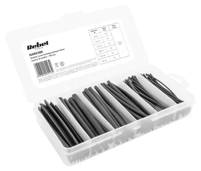 Produktbild von Rebel NAR0386 Schrumpfschlauch-Sortiment, 100 mm, 6 verschiedene Durchmesser, 170 Stück, schwarz