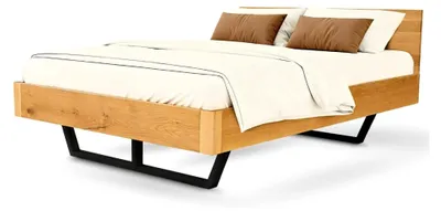 Produktbild von Massivholzbett aus Eichenholz I Schwebebett aus Holz I Holzbett in verschiedenen Größen I Füße aus Holz oder Metall