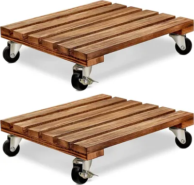 Obrázok produktu pre Sada 2 štvorcových drevených kvetináčov s kolieskami - 30 cm - s brzdovým kolieskom - ideálne do interiéru