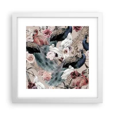 Produktbild von Gerahmtes Poster - Weißer Rahmen - Pfauen Squab Flamingos - 30x30 cm - Wand Bild - Wanddeko - Wandbilder - Kunstposter - Wandposter - Bilderrahmen - Bilder - Kunstdruck - P2WAC30x30-4890