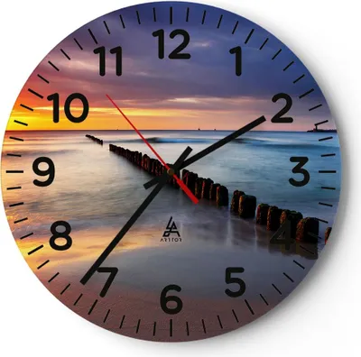 Produktbild von Wanduhr - Rund - Glasuhr - Meer Küste Strand Sonnenaufgang - 30x30cm - Schleichendes Uhrwerk - Lautlos - zum Aufhängen bereit - Dekoration Modern - Wanddekoration aus Glas - C4AR30x30-2781
