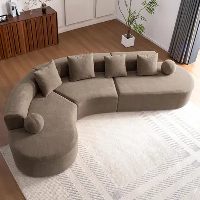 Produktbild von MODFU Ecksofa chenille 5-sitzer Big Sofa Polstermöbel l-form tiefe Sitzfläche inklusive Kissen wohnzimmer Braun 327 x 215 x 80 cm