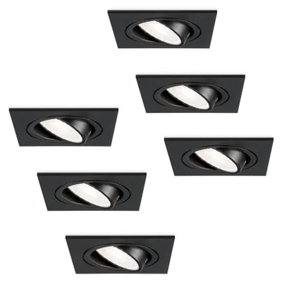 Image de HOFTRONIC - Spot encastrable LED 4W 345lm 6500K GU10 noir carré inclinable IP20 6 pièces