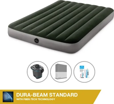 Obrázok produktu pre Nafukovacia posteľ Intex - pre 2 osoby - 137 x 191 x 25 cm - zelená + elektrické čerpadlo Intex - 650 l/min + priliehavé prestieradlo antracit + opravná súprava