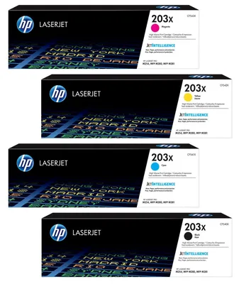 Produktbild von HP 203X 4er Pack Farben Magenta, Cyan, Gelb und Schwarz // Original LaserJet Tonerkartusche // CF540X, CF541X, CF542X, CF543X