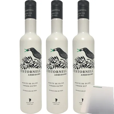 Produktbild von L’Estornell Arbequina Olivenöl Extra 3er Pack (3x500ml Flasche) + usy Block