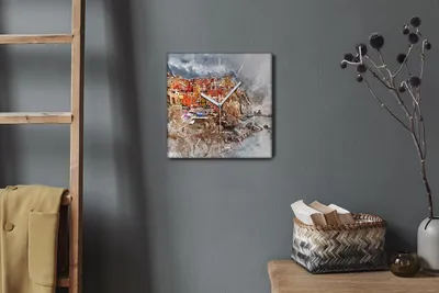 Produktbild von Coloray Hodiny Unikátní 30x30 cm  Tiché hodiny Pro obývací pokoj a kuchyň Nástěnné hodiny Plátno Bílé ručičky hodin - Město pobřeží