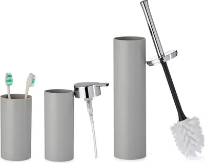 Image de Ensemble d'accessoires de salle de bain, 3 pièces, plastique, gris