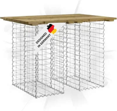 Produktbild von DELUKE® Gartenbank Gabionen TELLE aus Stahl | 100x70x72cm Kiefernholz Braun, 30cm Gabionenbreite | Gabionenbank Gartentisch aus Gabionen Steinkorb Gabionengitter Ziergabione Drahtkorb befüllbar