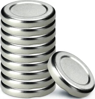 Immagine prodotto di Set di coperchi per conserve in metallo KADAX "Falla", con 4 denti a scatto, argento, 43 mm, 10 pezzi