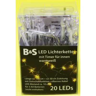 Zdjęcie produktu dla Łańcuch świetlny 20 LED z funkcją timera na baterie do wnętrz