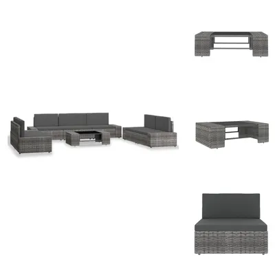 Produktbild von vidaXL 8-tlg. Garten-Lounge-Set Poly Rattan Grau -  Gartenmöbel-Sets