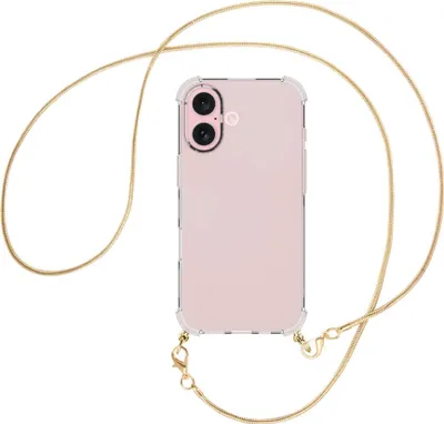 Produktbild von Handykette Backcover-Schutzhülle mit Band (Metall goldfarben) für iPhone 16 - goldfarbene Snake-Kette