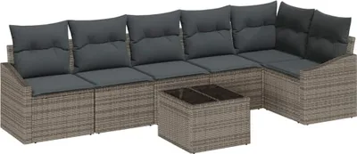 Immagine prodotto di vidaXL Set di divani con cuscini 7 pezzi in polirattan grigio