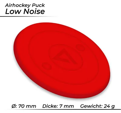 Produktbild von Bandito Airhockey Puck "Low Noise" (leise) in Turniergröße 70 mm, 24 g für aktive Spieler und Profis,  mit Gummianteil für geräuscharmes Spielen, 3 St. im Set