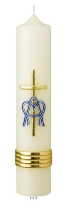 Produktbild von Marienkerze Altarkerze Marienmonogramm Gold-Blau 30 x 6 cm