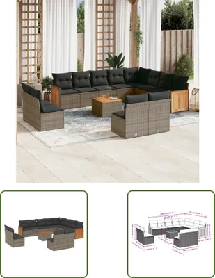Produktbild von The Living Store 13-tlg. Garten-Sofagarnitur mit Kissen Grau Poly Rattan