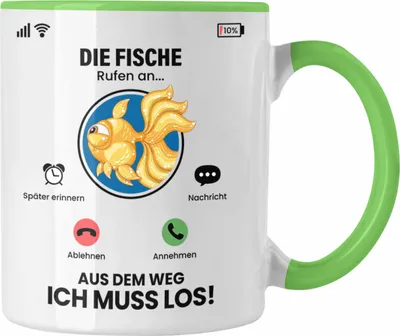 Produktbild von Trendation - Die Fische Rufen An Tasse Geschenk für Fische Züchter Besitzer Geschenkidee Lustig Spruch (Grün)