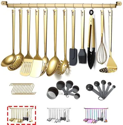Productafbeelding van Ibenzoa® 37-delige roestvrijstalen keukengereedschapset, met titaniumvergulding – vaatwasmachinebestendig, inclusief accessoirehouder voor koken en serveren